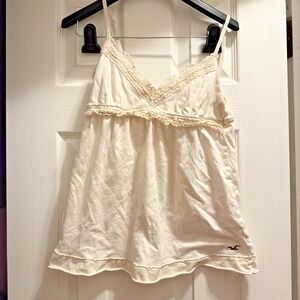 Y2K Vintage Hollister Medium Babydoll Cami Crochet Accent Cream